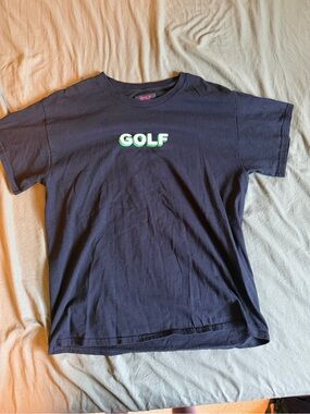 Golf Wang Black Tee with Green-and-White Logo